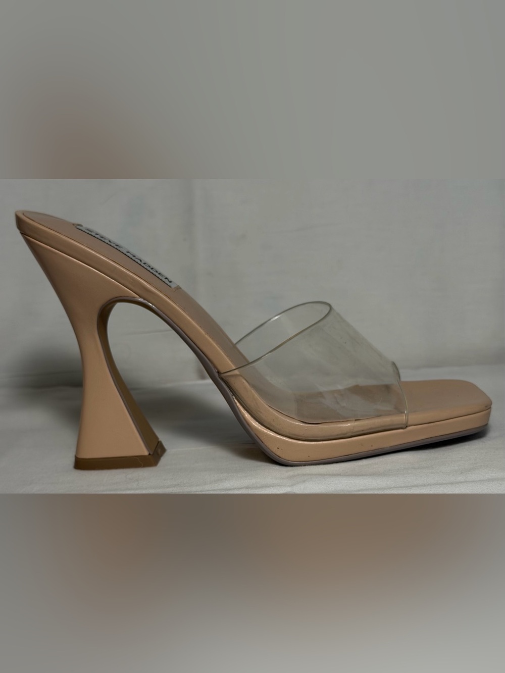 Steve Madden Nude Clear Mule Block Heel Sandals
